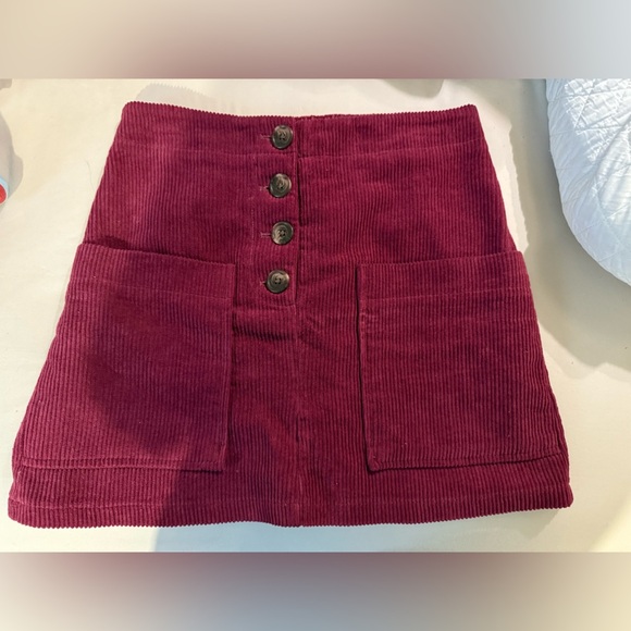 Pink Lily Burgundy Corduroy Mini Skirt - Picture 1 of 3